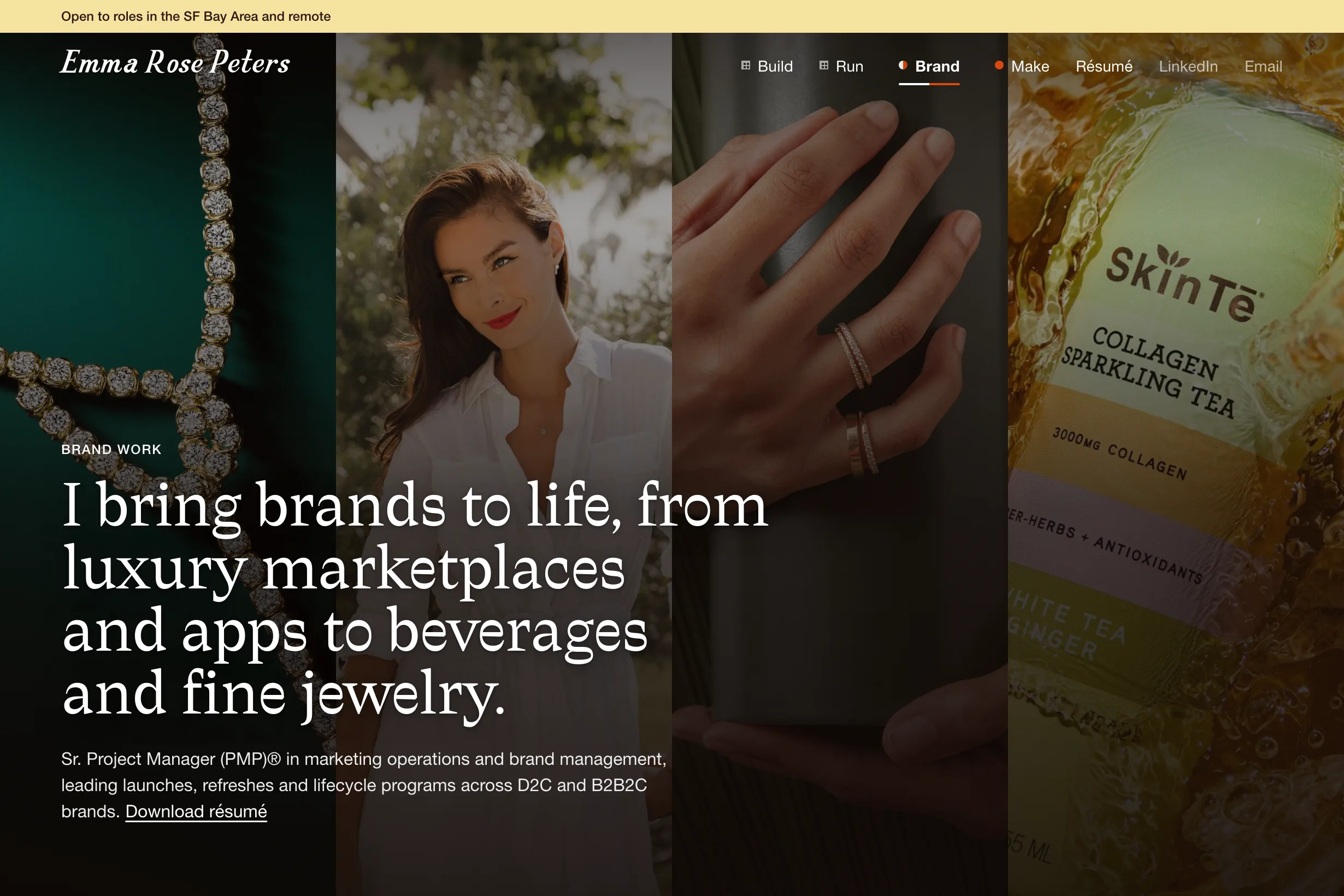 A portfolio she keeps building on, built by an AI agent on Tessryx, live at emmarosepeters.com